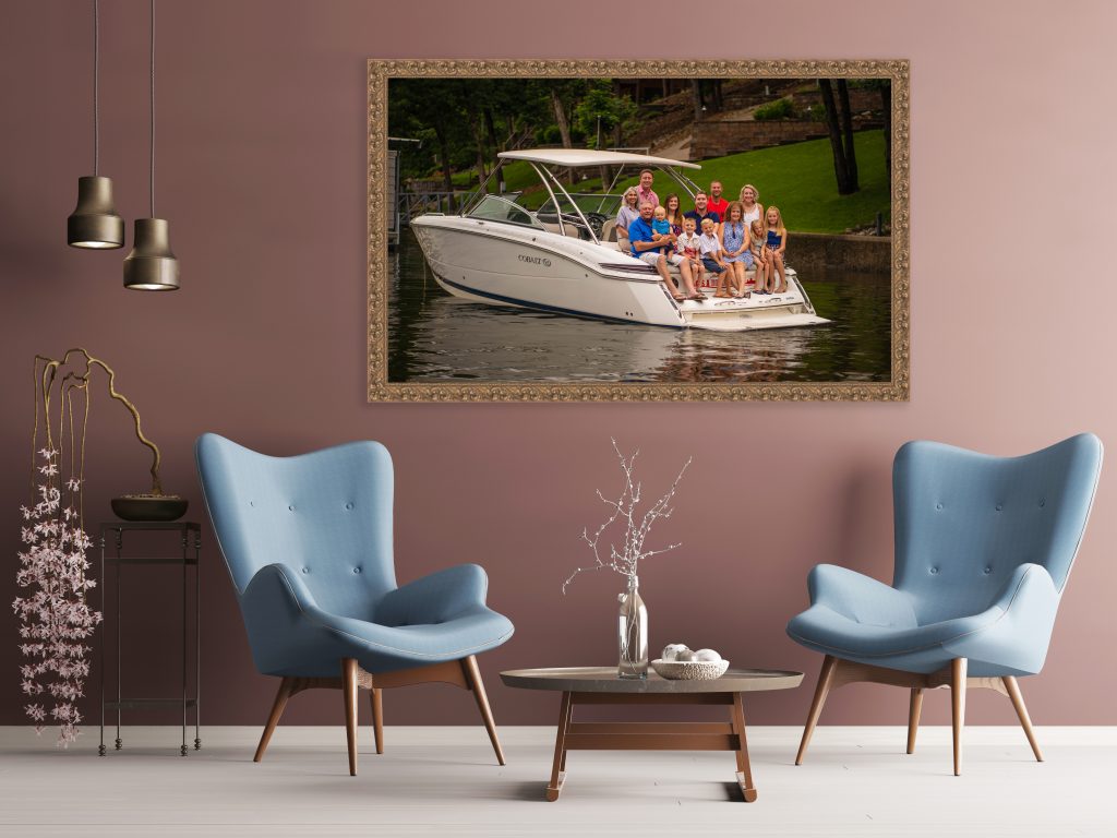 wall art with a family on a boat at the lake of the Ozarks