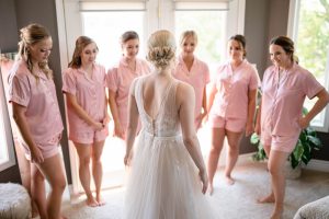 Bride first look with bridesmaids lake of the Ozarks