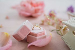 wedding ring in a pink box