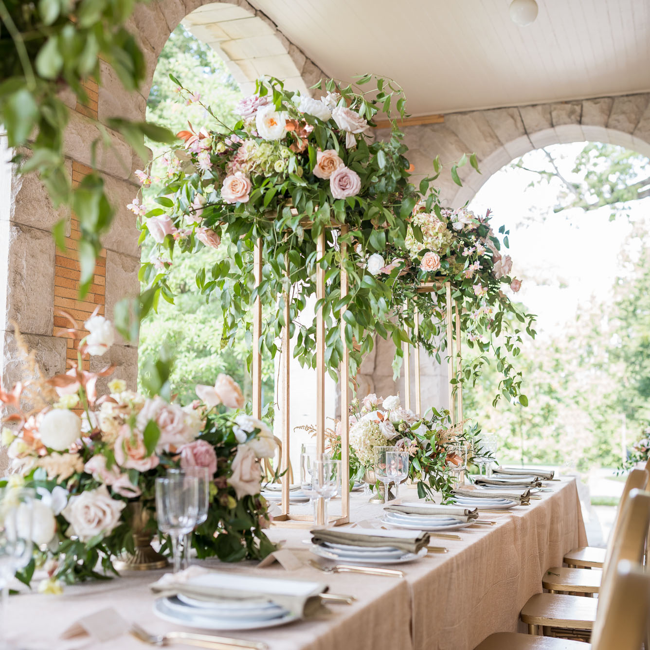 luxury wedding table scape pink and white flowers