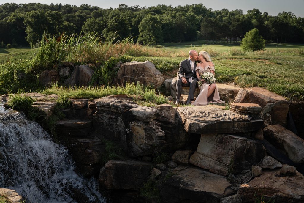 bride and groom at Old Kinderhook by lake of the Ozarks wedding photographer
